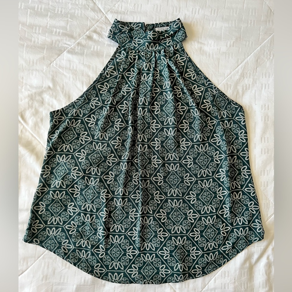 Flowy Halter Blouse with Mock Neck and Keyhole Back Detail